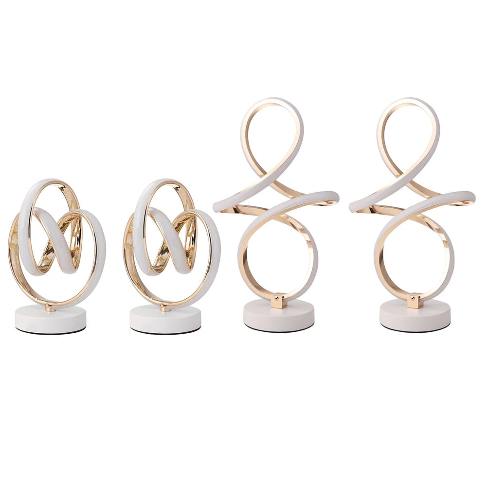 Modern Spiral LED Table Light Metal Bedside Decorative Lighting with US Adapter