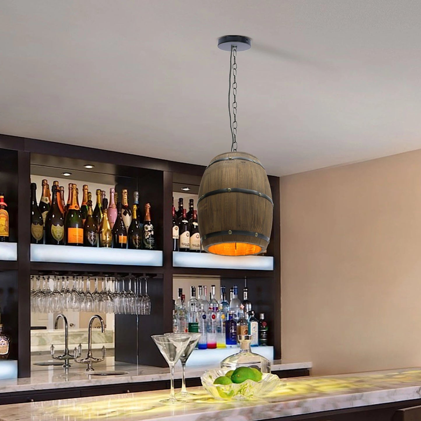 Retro Lamp Fixtures bar Cafe E27 Wood Wine Barrel Hanging Ceiling Lamp For Bedrooms Study Living Room Cafes and Bars