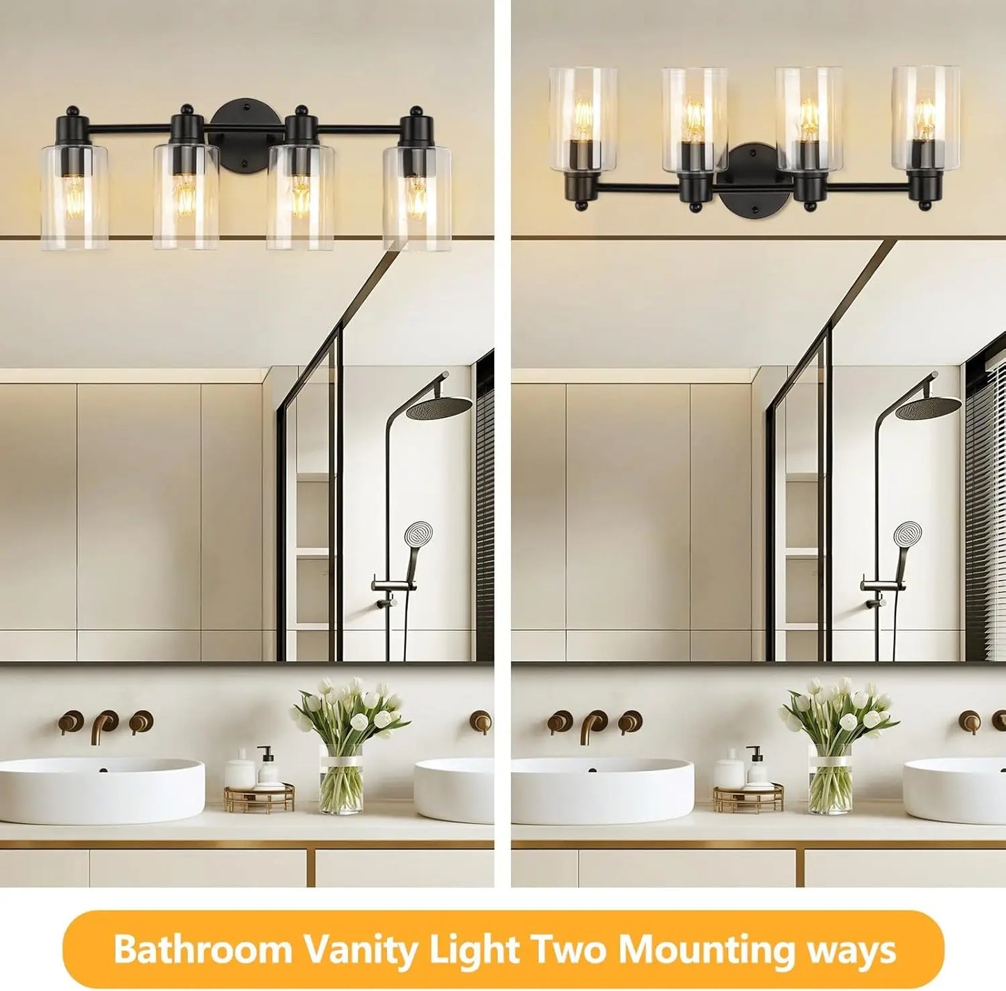 4 Light Vanity Lights,  Bathroom Light , Wall Light for Living Room,Mirror， Bedroom, Hallway, Cabinet, Porch with E26 Base