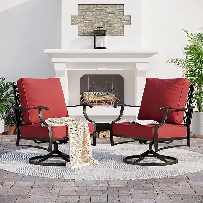 Metal Outdoor Swivel Patio Chairs Set of 2 with 5.75" Extra Thick Cushion, 2 Piece High Back Swivel Rocker Patio Chairs Outdoor