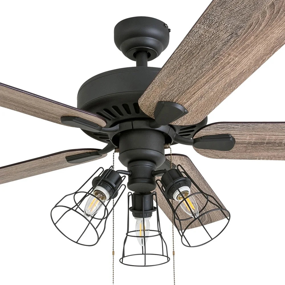 52 Inch Bronze Ceiling Fan with 5 Blades LED Light Kit Quiet Motor Reversible Airflow Medium Rooms Energy Efficient