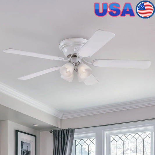 Indoor 52 Inch Reversible Blade Ceiling Fan with Light Kit Dimmable Energy Efficient LED Bulbs Frosted Glass Shades