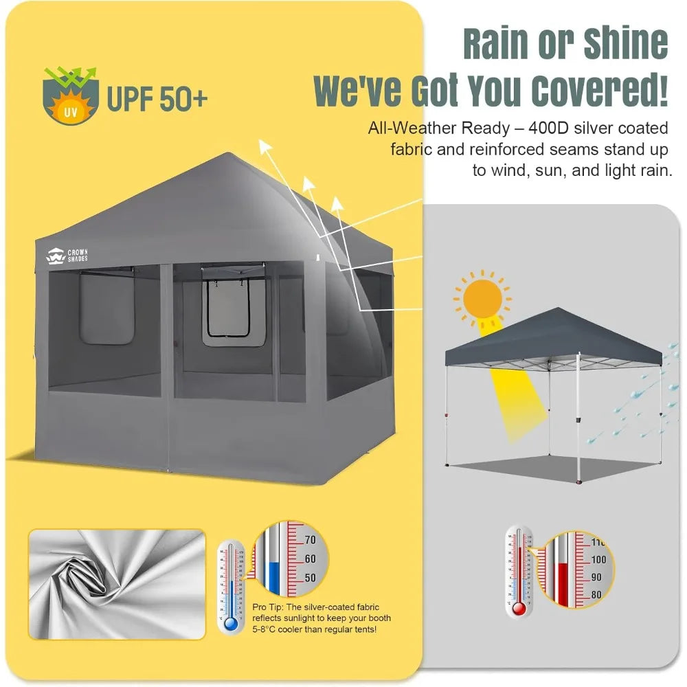 10x10 Pop Up Canopy with 4 Food Booth Sidewall Kit, Instant Commercial Canopy Tent with 1-Person Setup 8-Way Centerlock, 400D S