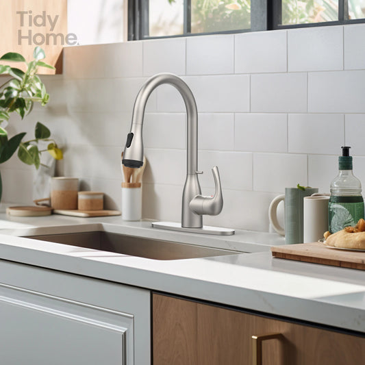 Kitchen Faucet with Pull Down Sprayer and 4 Spraying Modes Brushed  with Locking Buckle for Farmhouse Bar Sinks
