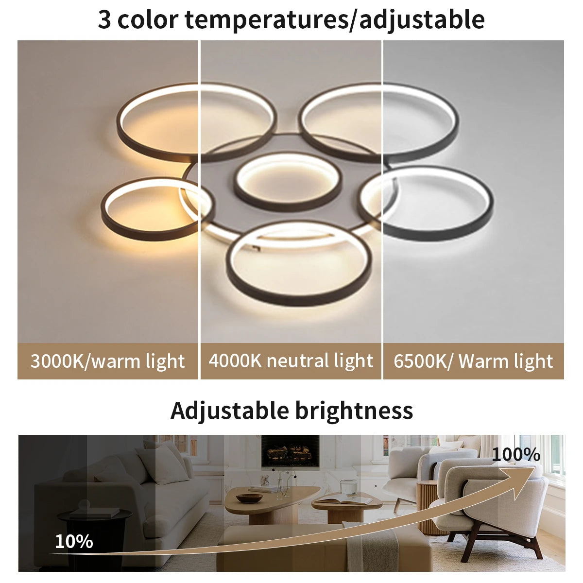LED Flush Mount Ceiling Light Fixtures Decor  Dimmable with Remote Modern Rings Design Kitchen Island Chandelier  Dining Room