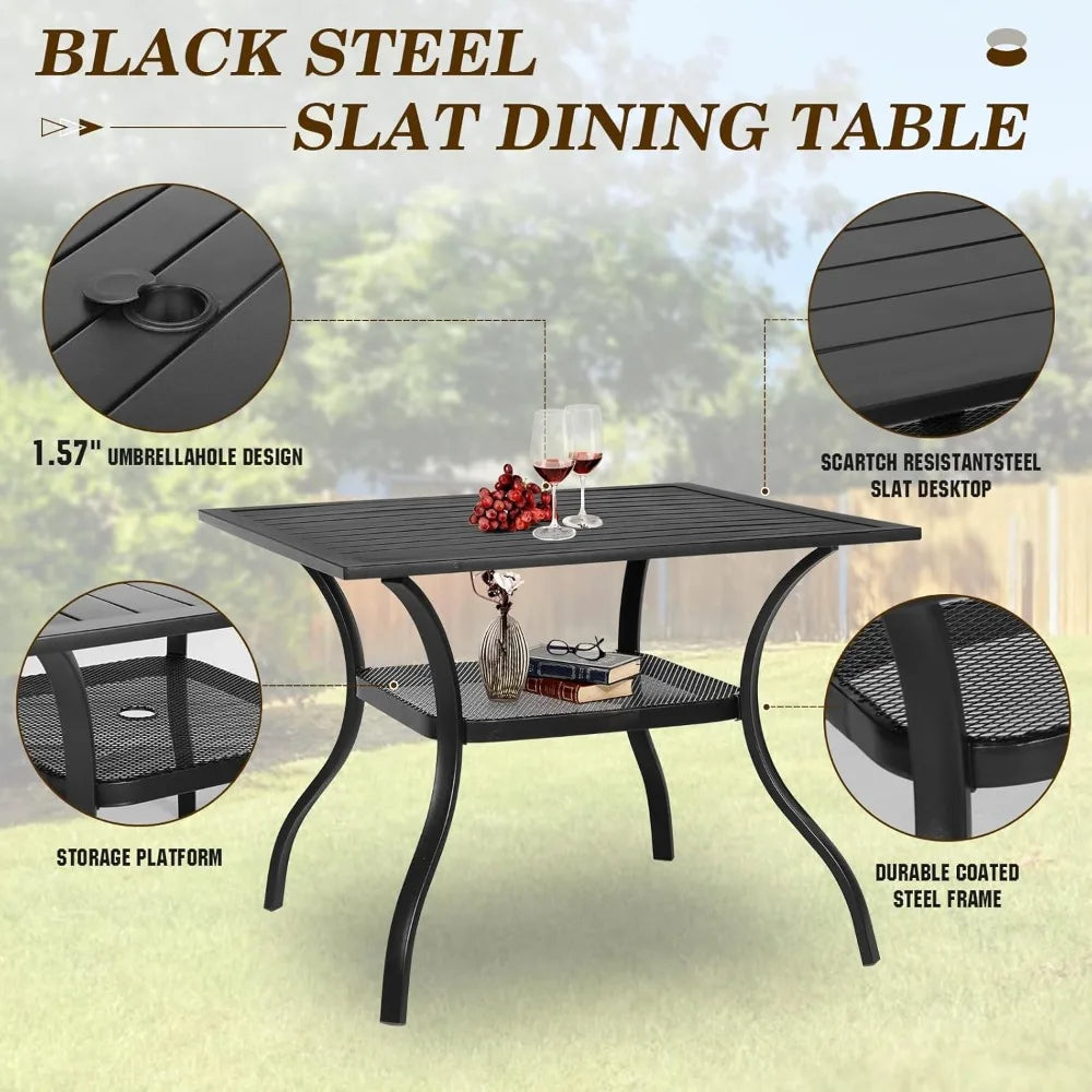 5 - Piece Outdoor Dining Set, Patio Furniture Set with 4 x Textilene Dinning Chairs and 1 Steel Slat Metal Bistro Table for Law