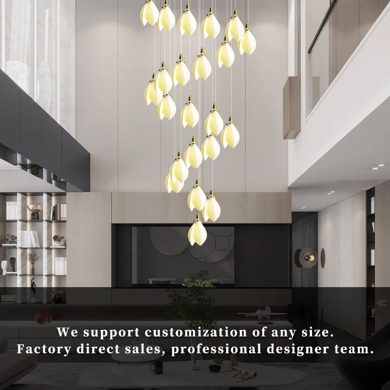 Modern Luxury Chandelier Staircase Duplex Loft Chandelier Lighting Villa Stair Pendant Light Minimalist Ceramic Hanging Lamp
