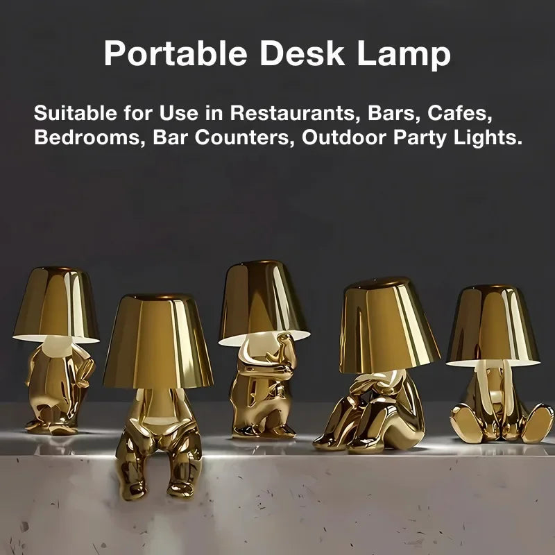 Bedside Touch Control Table Lamp, Thinker Golden Man Statue LED Table Lamp, USB Rechargeable, 3-Speed Dimmer, Home Living Room