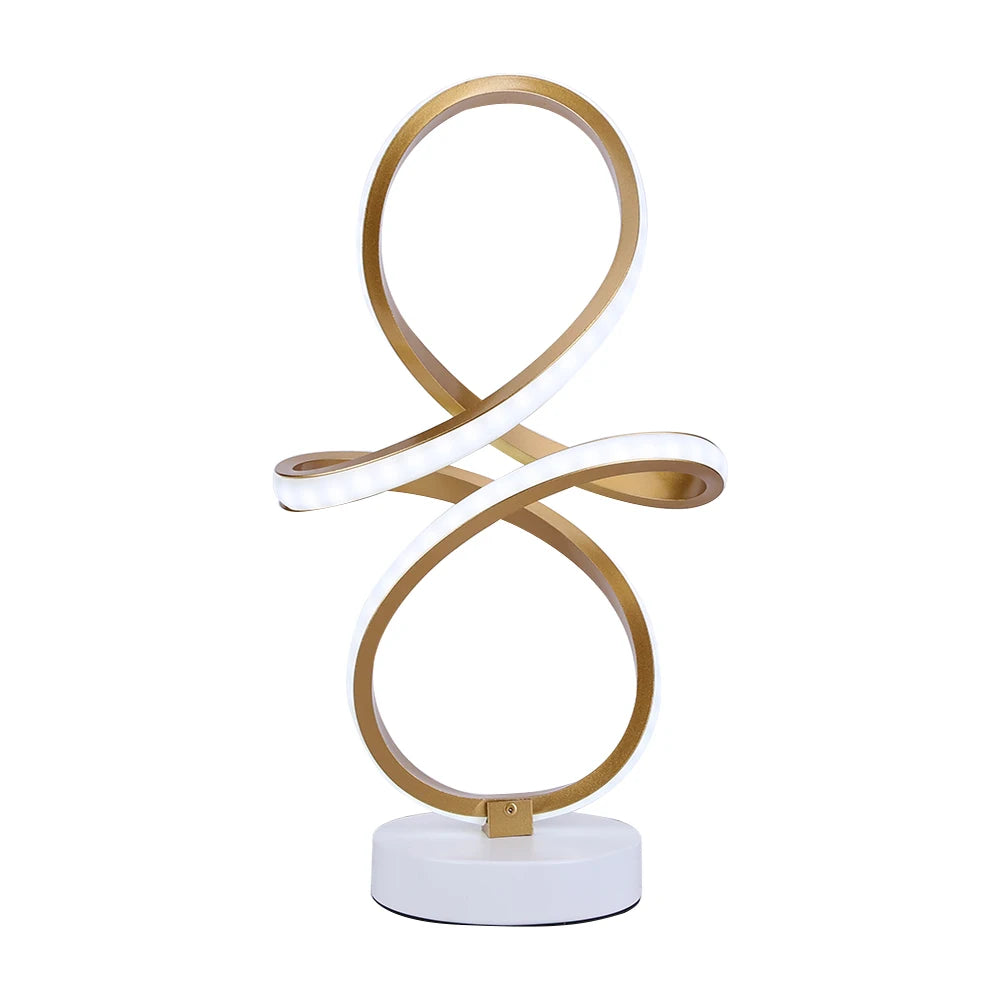 Modern Spiral LED Table Light Metal Bedside Decorative Lighting with US Adapter