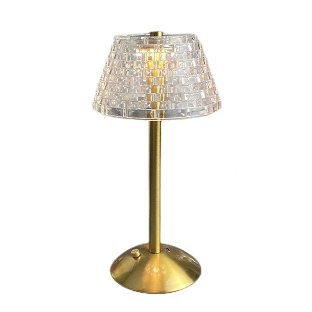 Crystal Table Lamp Metal Base 3 Color Modes Eye Protection Night Light Rechargeable Touch Control Hotel Restaurant Crystal Light