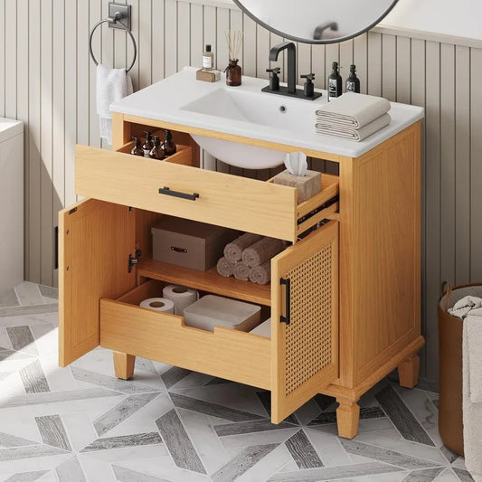 36" Bathroom Vanity with Sink, Modern Solid Wood Floor Standing Bathroom Cabinet with Ample Storage Space, Bathroom Vanities wi