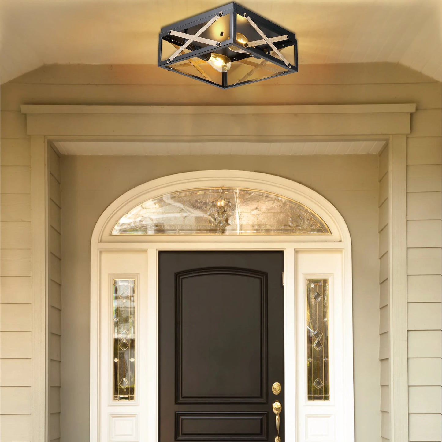 Flush Mount Ceiling Lights 2-Light Farmhouse Close to Ceiling Lighting Fixtures Black Ceiling Lamp for Bedroom Hallway