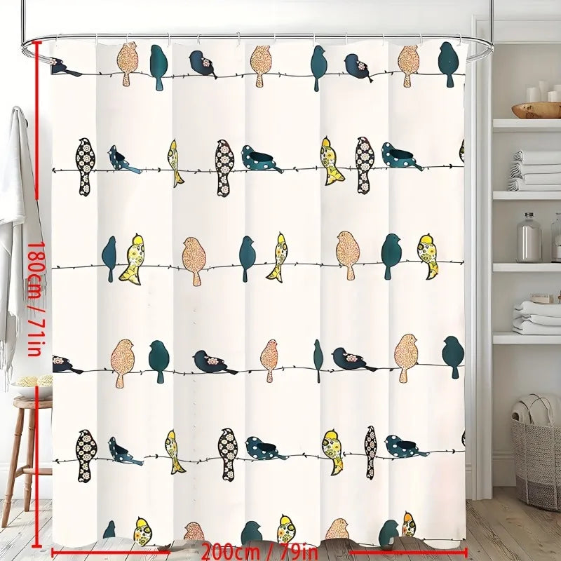 Birds Shower Curtain, Multi - Colorful Floral Bird Pattern - Whimsical & Playful Bird Shower Curtain - Farmhouse, Coastal