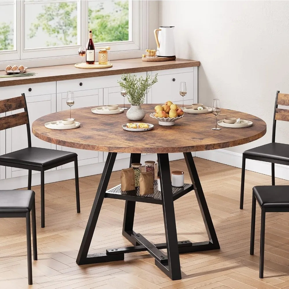 Round Dining Table for 4,Kitchen Dining Room Circle Dinner Pedestal Table,Space Saving Wood Kitchen & Dining Room Furniture