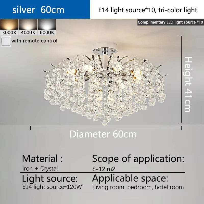 Modern Luxury Crystal Chandelier For Living Dining Room Bedroom Decoration Silver led ceiling lamp Indoor Lighting Fixtures