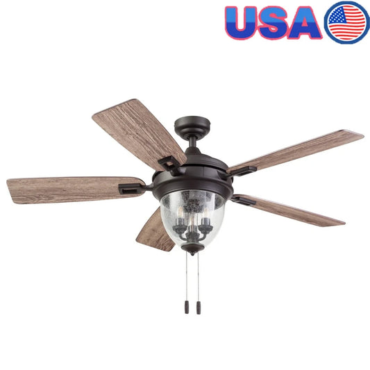 Outdoor Ceiling Fan LED Oil Rubbed Bronze Craftsman Industrial Reversible Blades Quiet Motor Tri-Mount Options Large Room