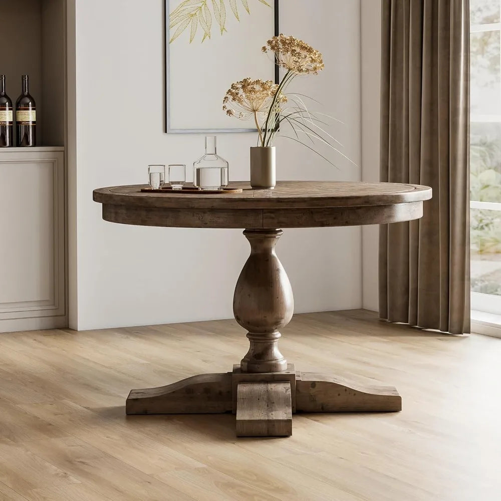 Restaurant Furniture, Rustic Wooden Dinner Table Living Room Restaurant, Farmhouse Round Dining Room Pine Wood Kitchen Table