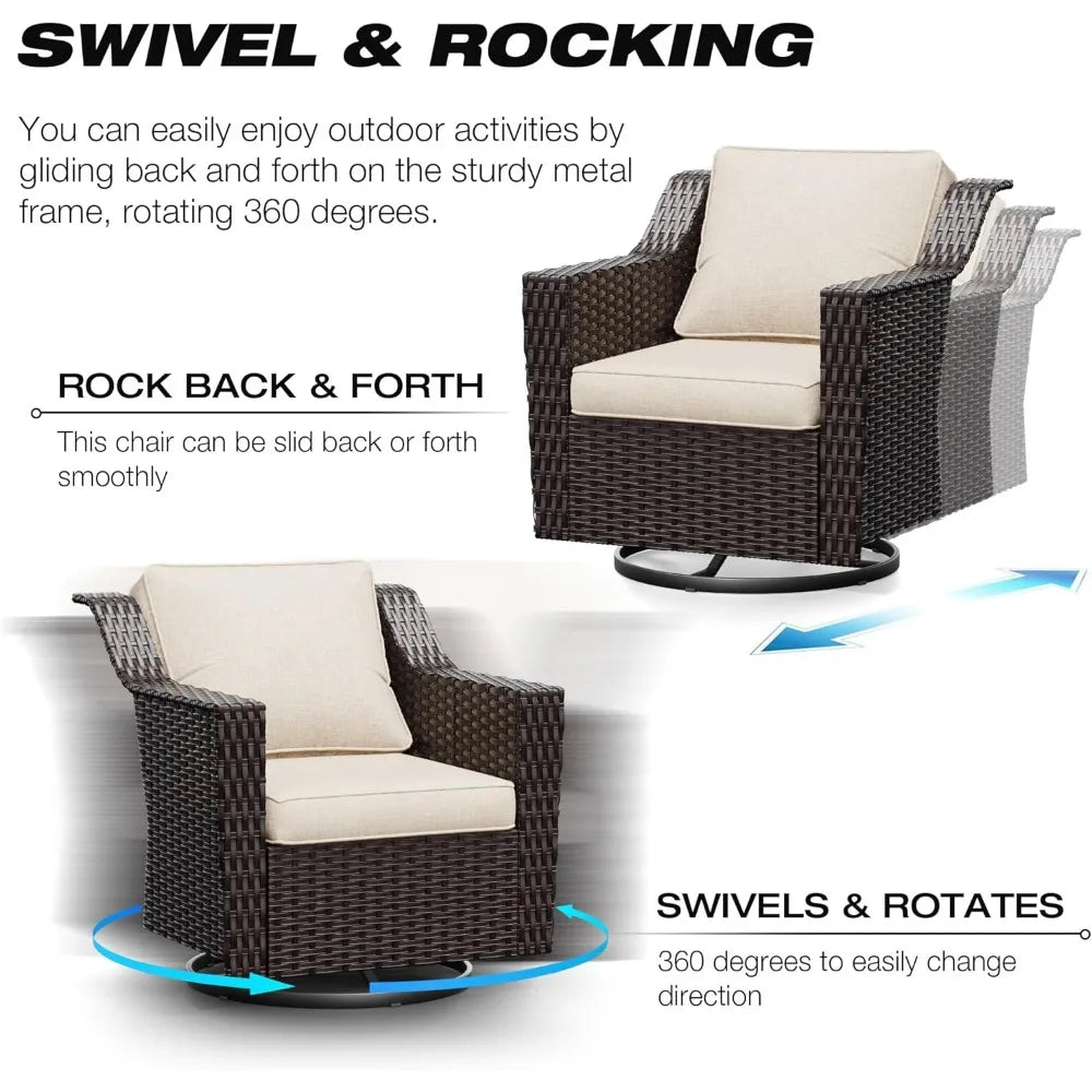 Wicker Patio Furniture Sets, 5 Pieces Upgraded Large Size Outdoor Furniture with Swivel Rocking Patio Chairs