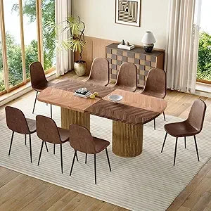 Dining Table Set for 8 - Large 79" Rectangular Kitchen Table Set for 8 with Cushioned Chairs,Modern Mid-Century Wood Dining Room