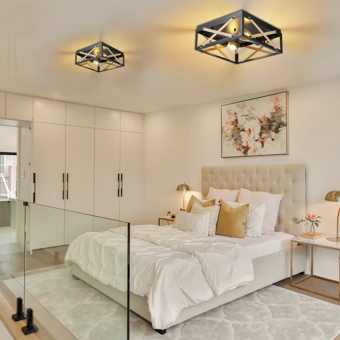 Flush Mount Ceiling Lights 2-Light Farmhouse Close to Ceiling Lighting Fixtures Black Ceiling Lamp for Bedroom Hallway