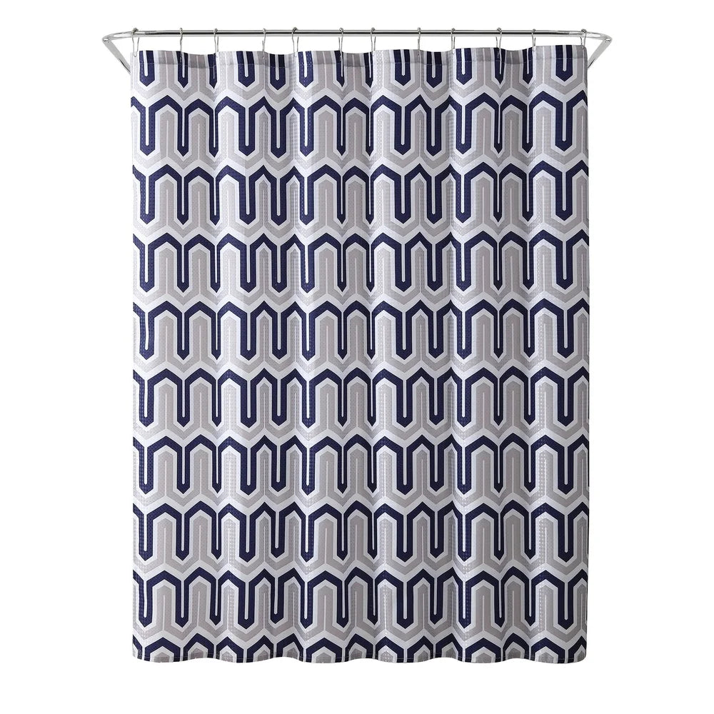Eye-catching Navy Geometric Polyester Shower Curtain 70x72 Machine Washable Durable Soft Fabric Perfect Bathrooms Guests Kids