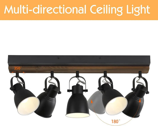 Farmhouse 5-Light Black Track Lighting - Adjustable Wall or Ceiling Fixture for Kitchen and Dining Room