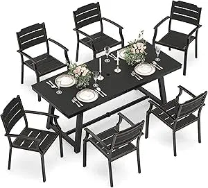 Patio Table and Chairs Set, Patio Furniture Set, 7-Piece, HDPS All-Weather Material Outdoor Dining Set, Outdoor Furniture Set wi