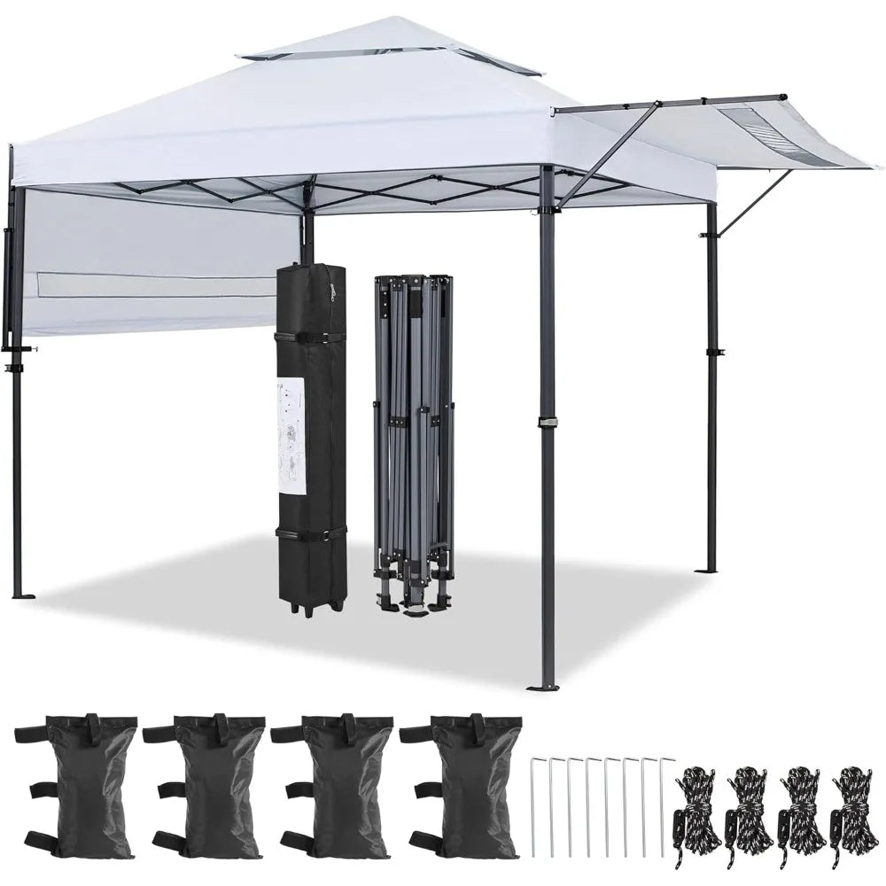 10x17ft Pop Up Canopy with Awnings, 2-Tier Outdoor Canopy Tent, Heavy Duty Instant Shelter with Ventilation, Adjustable Dual Ha