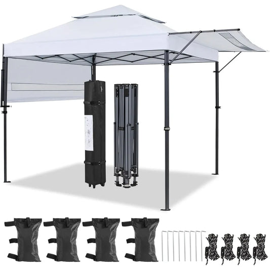10x17ft Pop Up Canopy with Awnings, 2-Tier Outdoor Canopy Tent, Heavy Duty Instant Shelter with Ventilation, Adjustable Dual Ha