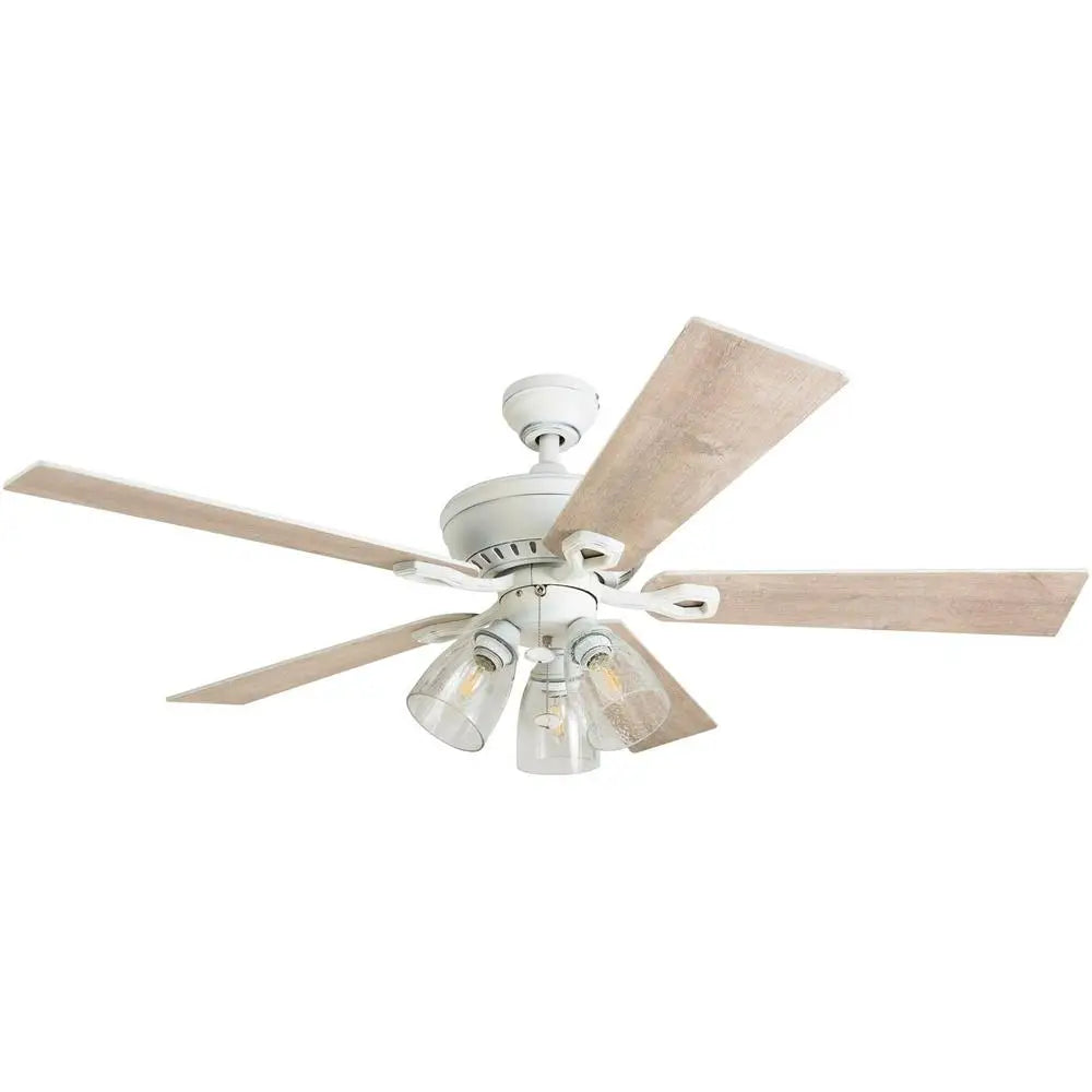 52 Inch Distressed Ceiling Fan with 5 Blades Seeded Glass Light Kit Quiet Reversible Motor Home Décor