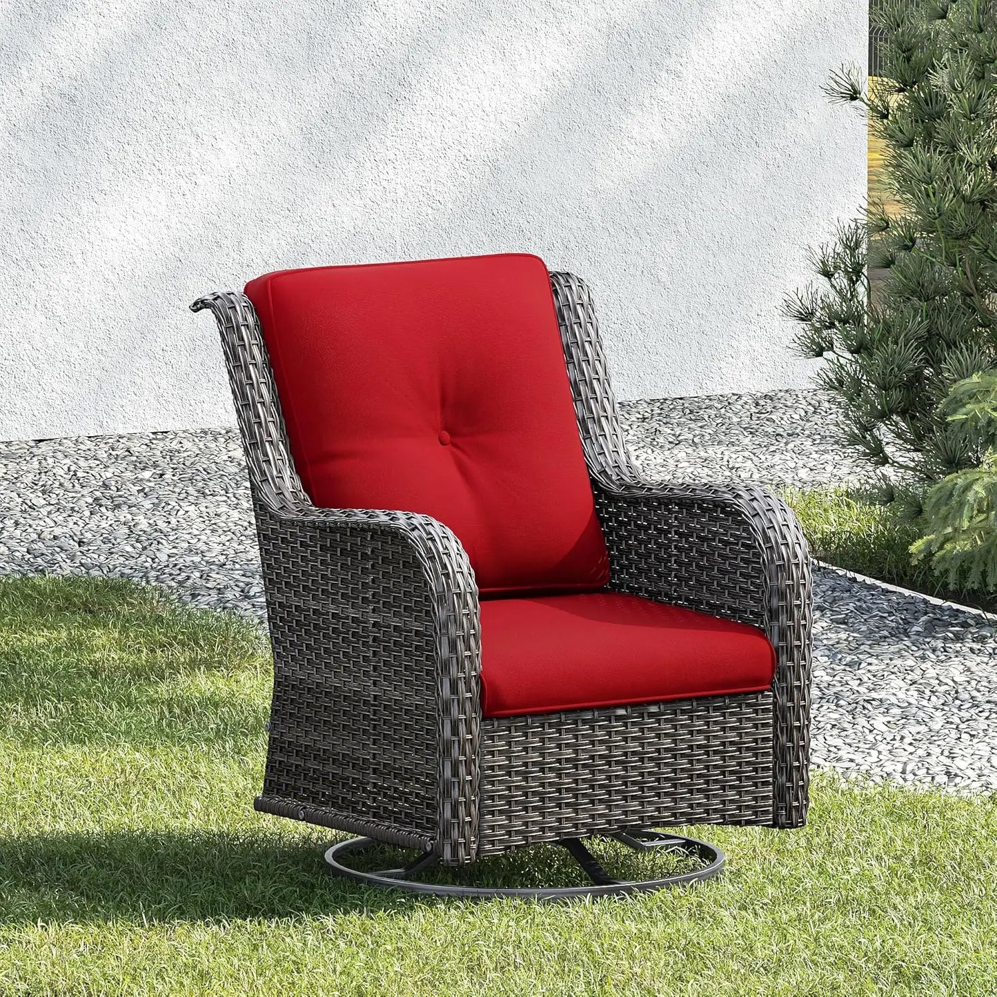 3 Pieces Luxury Wicker Patio Furniture, Outdoor Rattan Furniture with 2 High Back Patio Swivel Chair & Side Table, Thickened