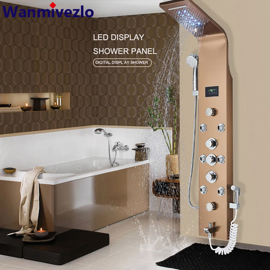 LED Shower Panel Six Functions Waterfall Shower Panel Bathroom Faucet Bathroom SPA Massage Jet Tub Mixer Massage Sprayer