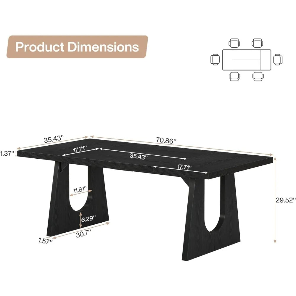 Large Dining Table for 6-8 People, 70.9-Inch Modern Kitchen Table for Dinner with Black Wooden Legs, Rectangular Kitchen Dining
