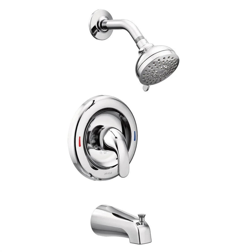 Chrome Shower Valve Trim Kit with Lever and Knob Posi-Temp Pressure Balancing Control Water Conservation Spray Head Tub Spout