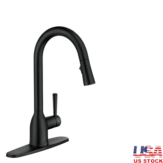 Matte Black Single Hole Kitchen Faucet Pull Down Sprayer 360 Degree Swivel Spout One Handle Control Zinc Construction ADA