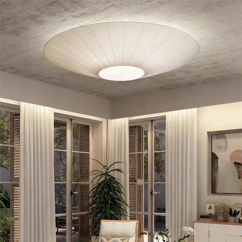 2024 Ceiling Light Simple Round Whtie Fabric Planted Lamp Foyer Creative Flying Saucer Light Restaurants Hotel Lobby Lighting