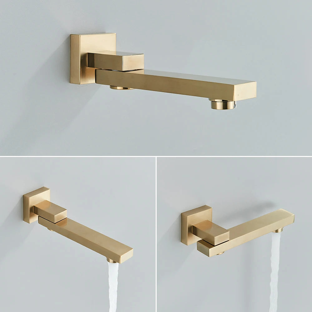 POIQIHY Brushed Golden Shower Faucets Wall Mount Concealed Shower Set Rainfall Bath Shower Mixers 2-3 ways Bathroom Mixer Tap