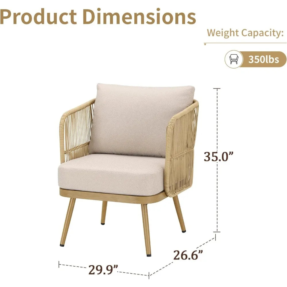 Outdoor Wicker Patio Chairs Set of 2, Rattan Barrel Chairs Patio Furniture Sets with 4“ Hight Desity Cushion