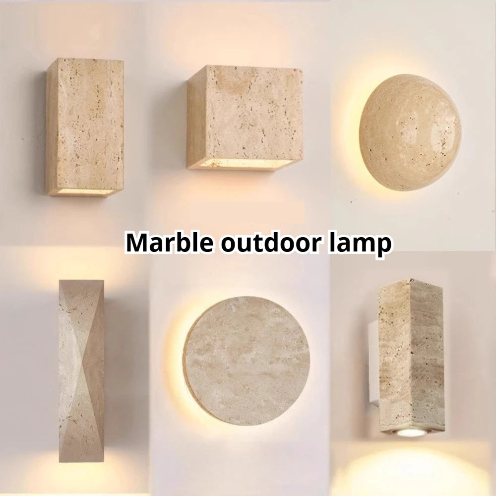 Wabi Sabi Guesthouse Courtyard Villa Outdoor Waterproof Yellow Cave Stone Wall Lights Dining Room Balcony Travertine Wall Lamps