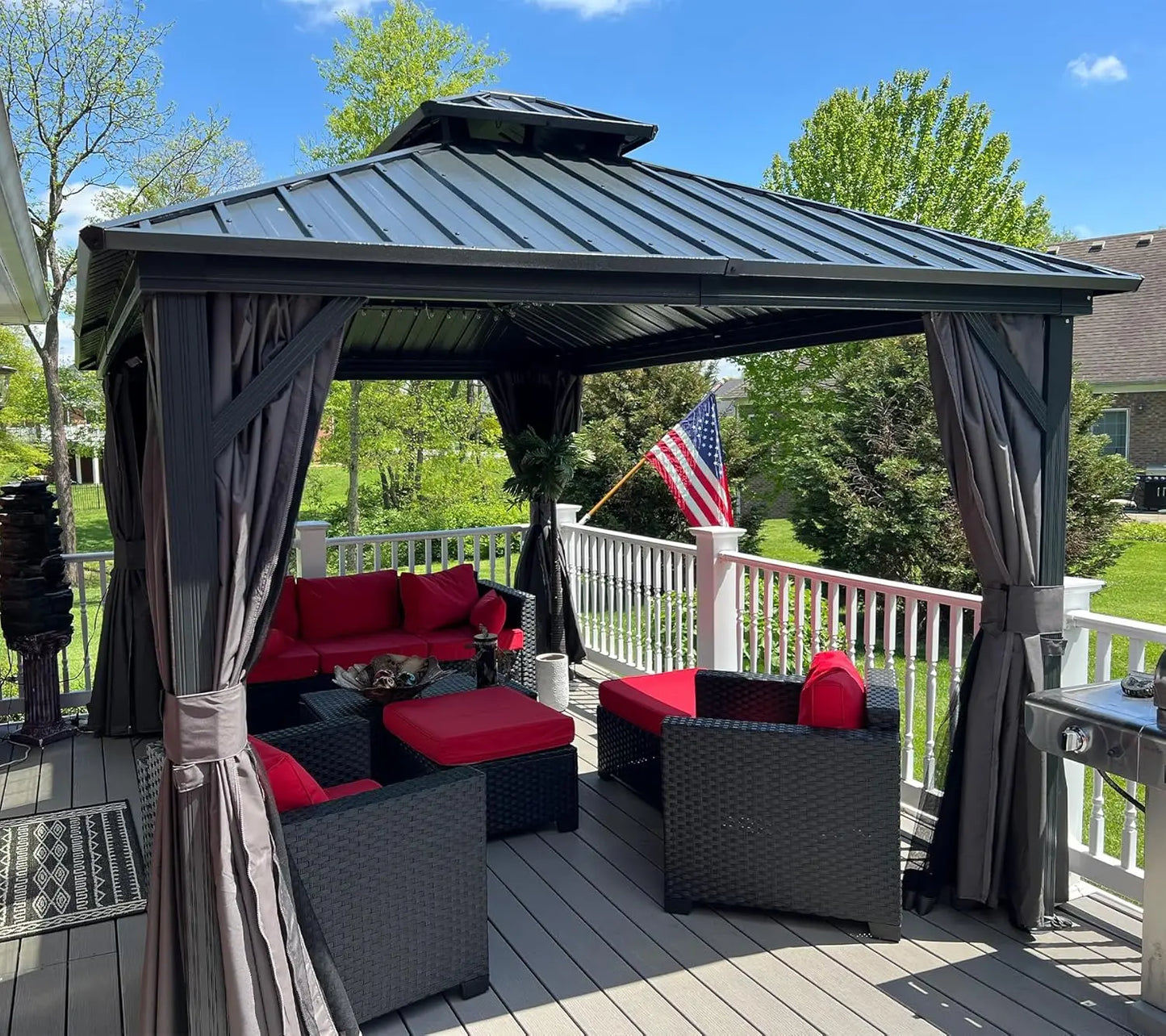 10' X 12' Hardtop Gazebo, Aluminum Metal Gazebo with Galvanized Steel Double Roof Canopy, Curtain and Netting, Backyard, Deck