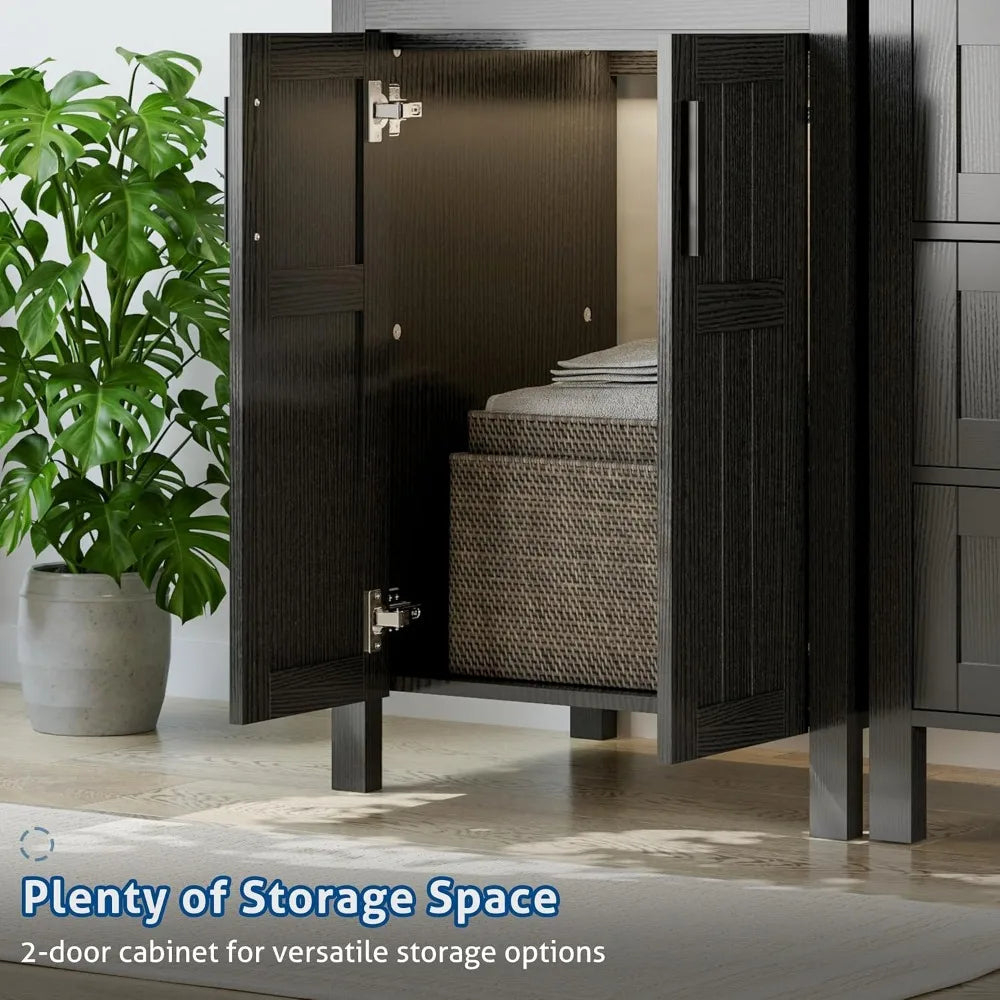 36" Black Bathroom Vanity With Sink Combo, Modern Cabinet With 3 Drawers, Grooved Doors & Metal Handles, Champagne Boat Tempere
