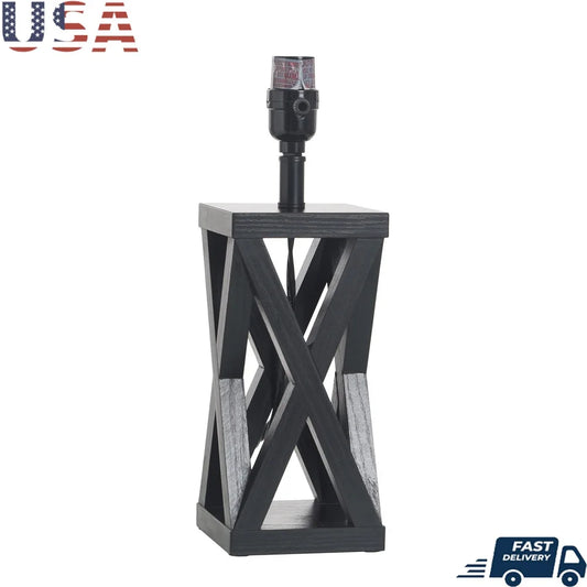 Accent Table Lamp Base Black Wood Construction Rotary Switch Versatile Design Single Socket Home Decor Focal Point Lighting 4.5