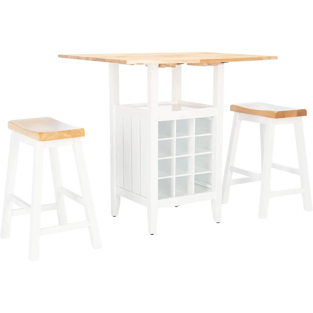 Emeric Collection Ronin Natural and White 3-Piece Drop Leaf-Table-Pub-Set