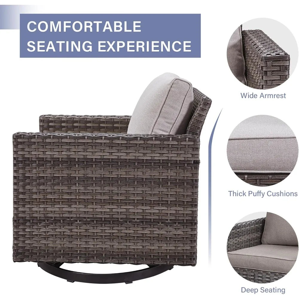 Outdoor Patio Swivel Rocker Chairs - 3 Piece Wicker Patio Furniture Bistro Swivel Rocking Chairs Set with Comfortable Cushions