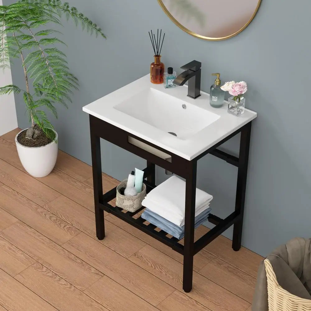 Bathroom Vanity Ceramic Console Sink Set Freestanding Pedestal Bracket Drain Kit White/fwlink Tap Shelf Towel Rack Console Area