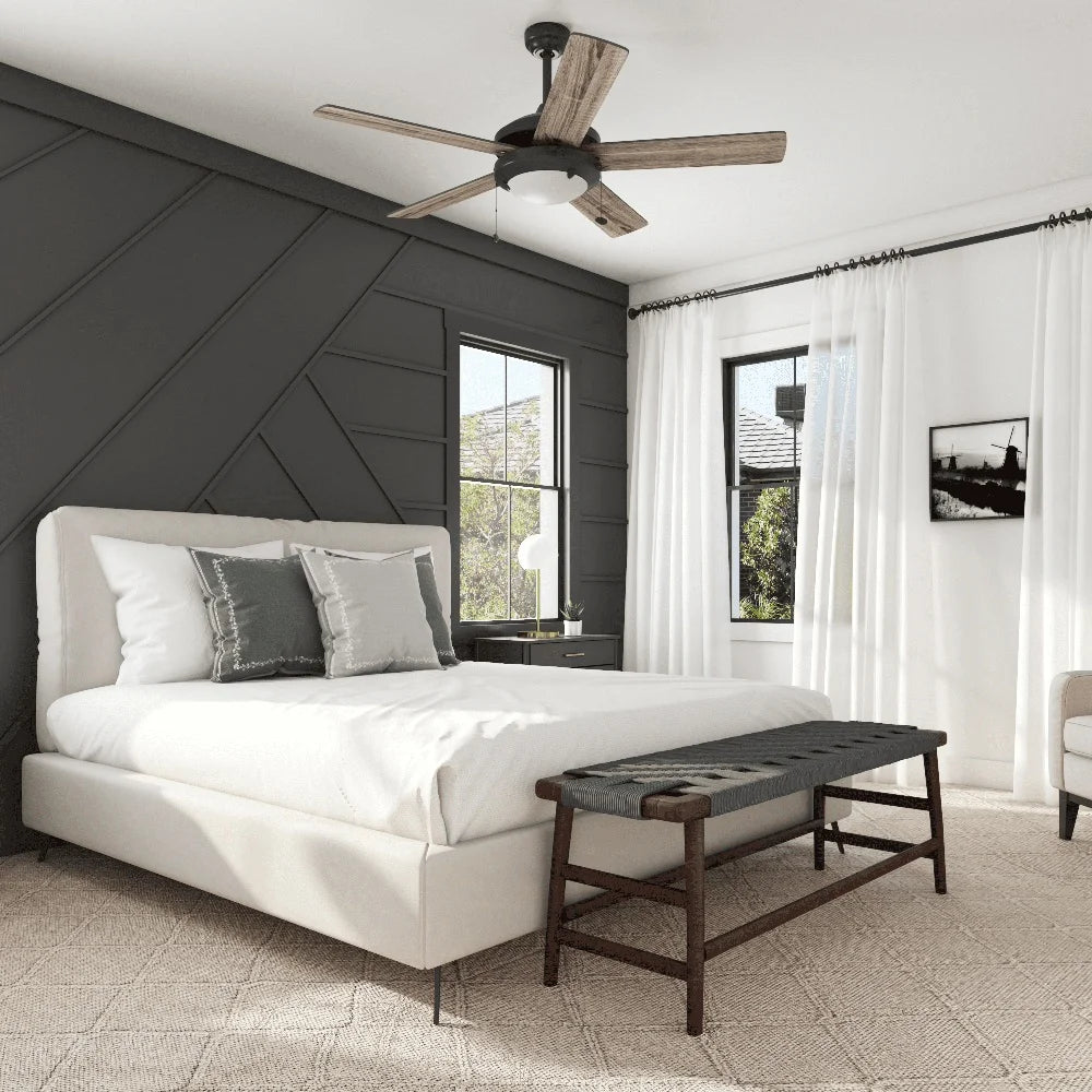 52 Inch Indoor Ceiling Fan with Light Pull Chain Control Reversible Blades Living Room Bedroom Office Airflow