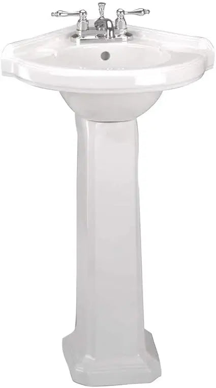 Renovators Supply Portsmouth 22 Inch Corner Pedestal Bathroom Sink, White Overflow And Pre Drilled 4 In. Centerset Faucet Holes