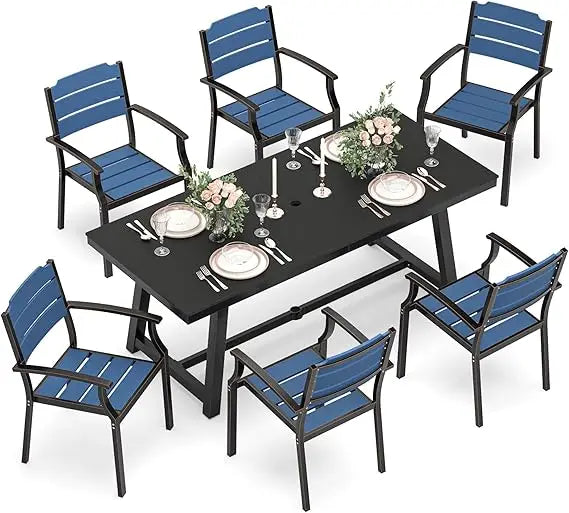 Patio Table and Chairs Set, Patio Furniture Set, 7-Piece, HDPS All-Weather Material Outdoor Dining Set, Outdoor Furniture Set wi