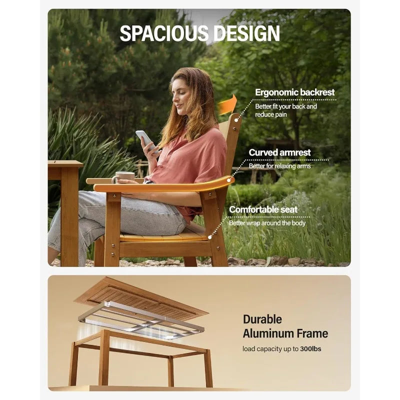 Outdoor Patio Chairs Set of 2: All Weather Outdoor Dining Chairs with Wide Curved Seat and Backrest - Plastic Patio Chairs