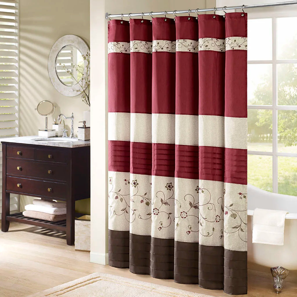 72"x72" Floral Fabric Shower Curtain Fine Pleated Details Transitional Shower Curtains For Home Decoration Bathroom Accessory